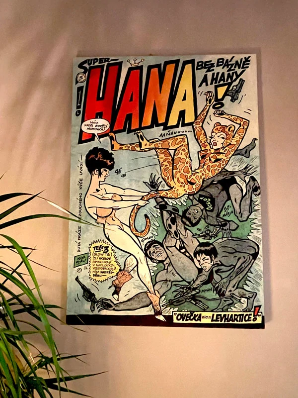 GICLEÉ PRINT NA PLÁTNO "SUPERHANA - Ovečka vs.Levhartice"