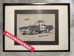 Originální kresba Káji Saudka "Hrom do police 1957"