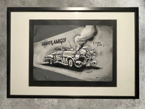 Originální kresba Káji Saudka "Adios Amigo - Cuba 2001"
