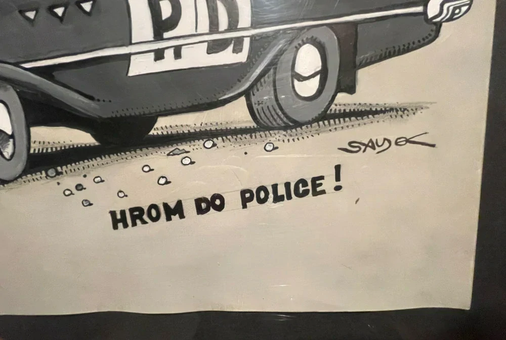Originální kresba Káji Saudka "Hrom do police 1957"