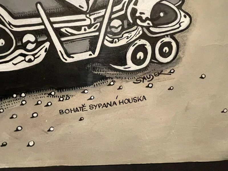 Originální kresba Káji Saudka "Bohatě sypaná houska"
