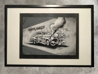 Originální kresba Káji Saudka "Adios Amigo - Cuba 2001"